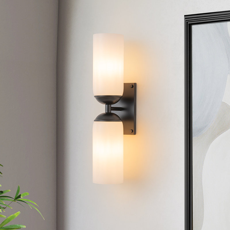 Double Glass Dimmable Armed Sconce, Matte Black