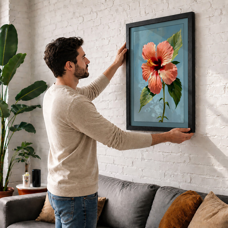 Hibiscus Study Botanical - Framed Print, A3 - 42.0 x 29.7 cm, White
