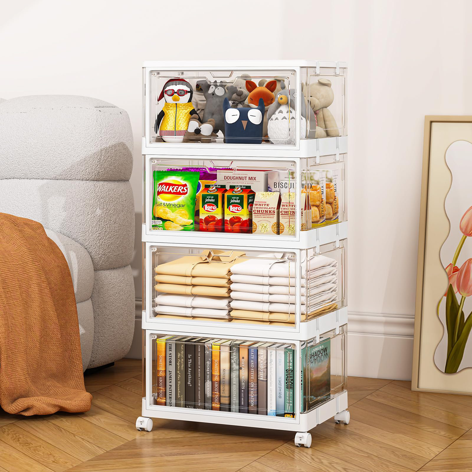 4-Tier Plastic Storage Bins With Lids - 24" Extra Large Collapsible ...