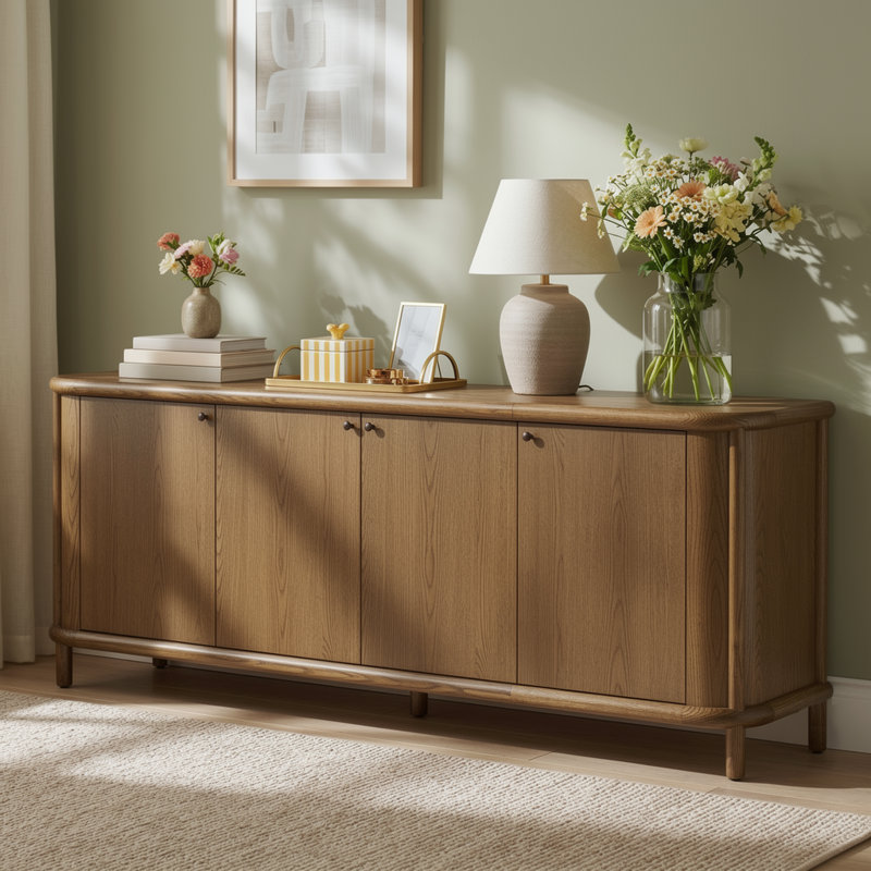 Rex Elvie 85.75" Wide Sideboard, Amber Oak