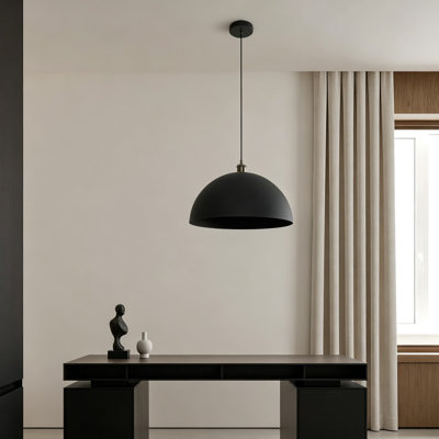 Vintage Black Pendant Light 17.72 Inch Retro Farmhouse Large Dome Pendant Lamp Modern Industrial Chandelier with Adjustable Wire Length Up to 78.74 Inches for Kitchen Island, Dining Room, Living Room, Bedroom, Hallway