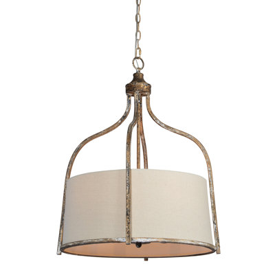 Shoshana 4 - Light Unique Distressed Drum Pendant with Fabric Shade
