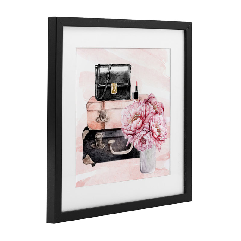 Valise Glam Time et impression encadrée de fleurs sous verre, design par Kim Allen, H 13 po x l 13 po, Cadre noir minuit