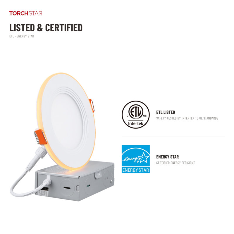 Luminaire encastré intelligent à DEL Nocturne 4 po avec veilleuse RVB, luminaire encastré sans boîtier à changement de couleur, température de couleur 2700 K-6500 K, 700 lm 10 W, IRC 90+, intensité variable, étanche à l'air (norme IC).