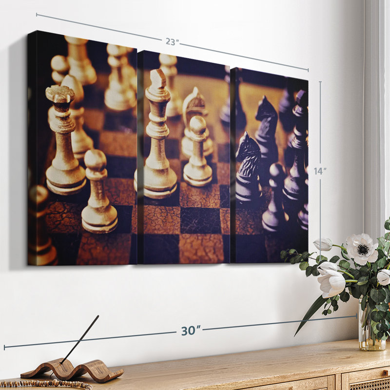 Rustic Brown and Orange 3-Piece Chess Canvas Print