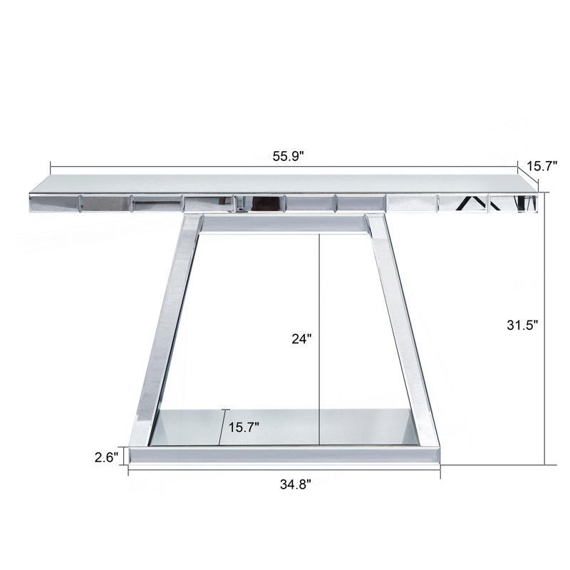 55.9" Modern Luxe Full-Body Mirror Entryway Table with Trapezoid Base – 360° Reflective Console Table, Sturdy Wooden Frame, Scratch-Resistant Design & Open Storage for Hallway, Living Room, Staircase