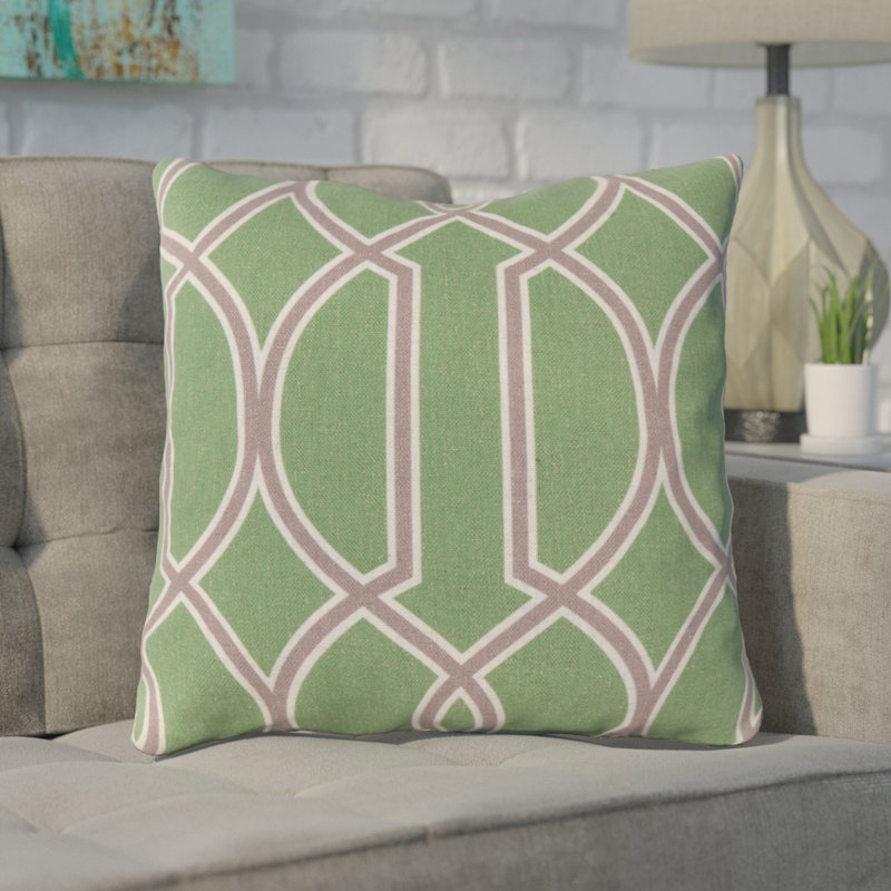 Turquoise and Beige Geometric Square Throw Pillow