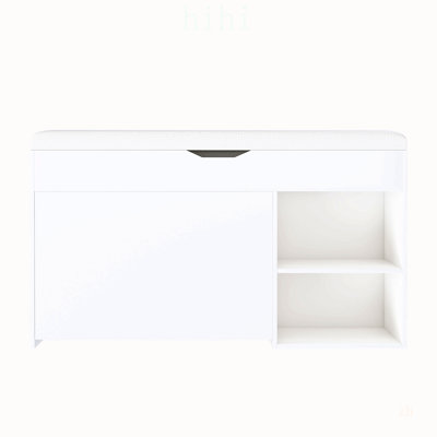 Entryway Bench with Shoe Storage, Adjustable 3-Tier Flip-Up Drawers & Hidden Cabinet, Space-Saving Organizer for Hallway and Living Room