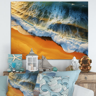Vue aérienne de la plage bleue et orange IV - art mural plage