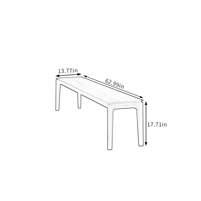 Banc en bois massif Nootan, H 17,71 po x l 62,99 po x P 13,77 po