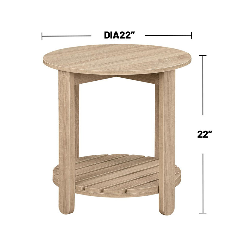 1-Shelf Round Engineered Wood Side End Table In Natural