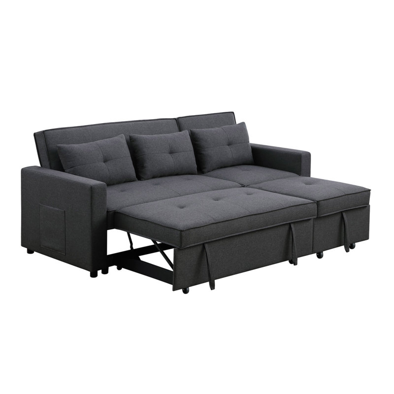 Canapé-lit convertible en lin 79,75 po avec poche latérale, Lin gris foncé