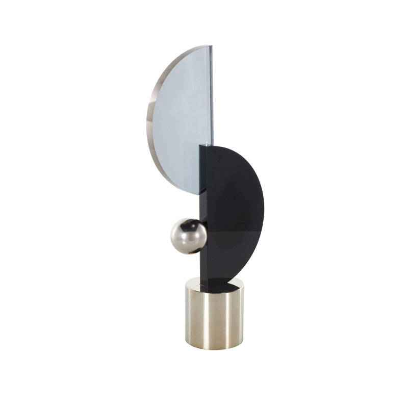 Cole And Grey Glass Abstract Decorative Sculpture With Silver Orb And Base