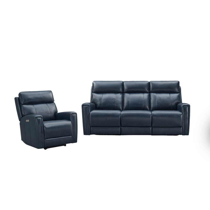 Un ensemble de canapés inclinables en cuir fleur double haut de gamme, un fauteuil inclinable et un canapé 3 places avec gravité zéro, appui-tête électrique et charge USB