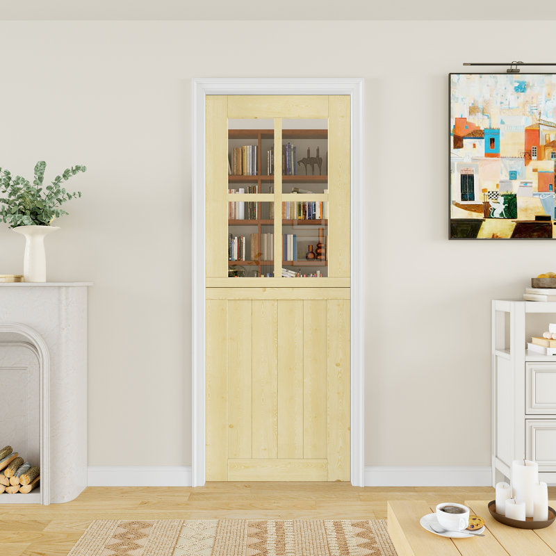 Porte semi-intérieure en bois de pin massif non fini pré-monté 4 portes Lite Lite Qucik, 30 po x 80 po