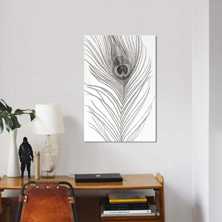 « peacock plumes mono », reproduction d’impression sur toile, H 40 po x l 26 po x P 1,5 po, Toile tendue, Pas de tapis