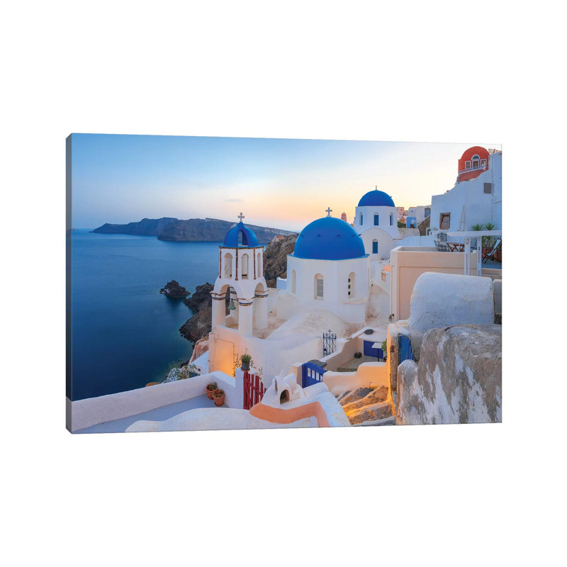 Greece, Santorini, Oia. Sunset On Coastal Town. by Jaynes Gallery - Wrapped Canvas Print, 20.32cm H x 30.48cm W x 1.905cm D