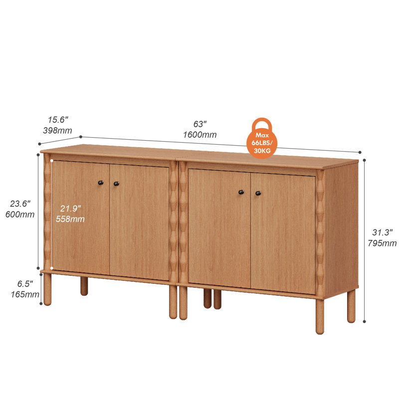 Buffet de 160 cm avec portes à fermeture amortie et rangement dissimulé pour les câbles, noyer, L 63 po, Noyer