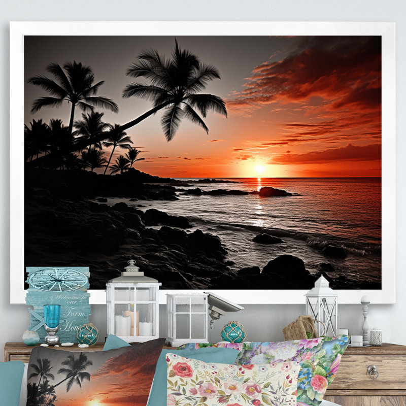 Hawaii Sunset Serenade I - Art mural d'Hawaï, Cadre simple blanc, H 12 po x l 20 po x P 1 po