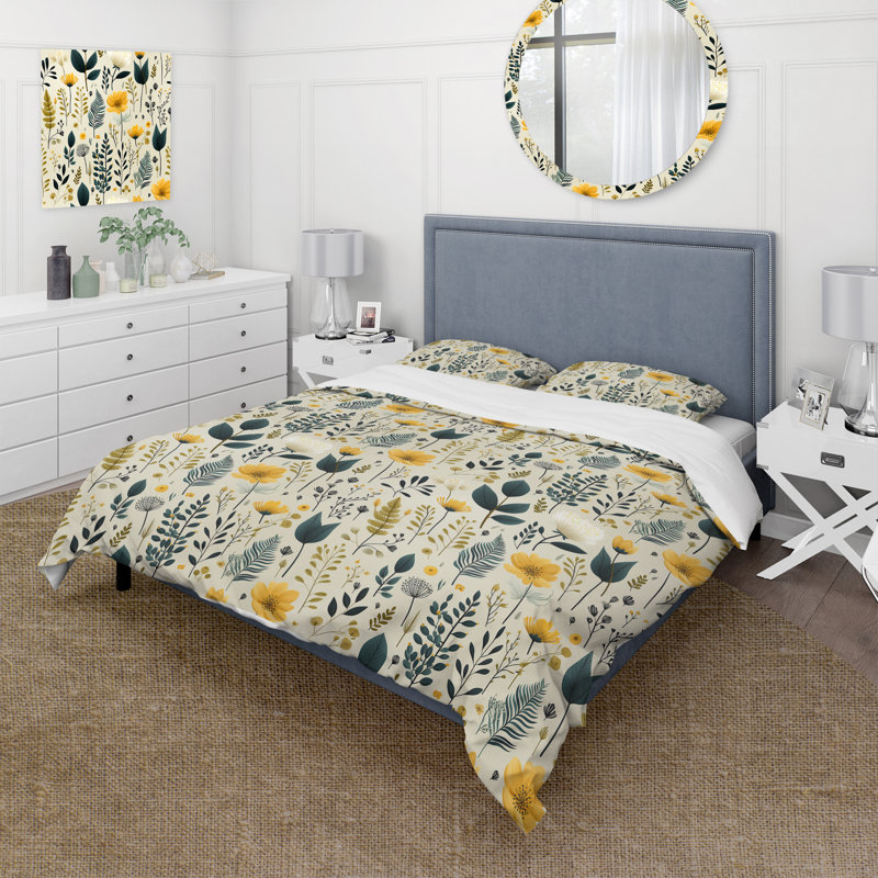 Botanical Neutrals Boho Pattern V Floral Duvet Cover, Queen Duvet Cover + 2 Standard Shams
