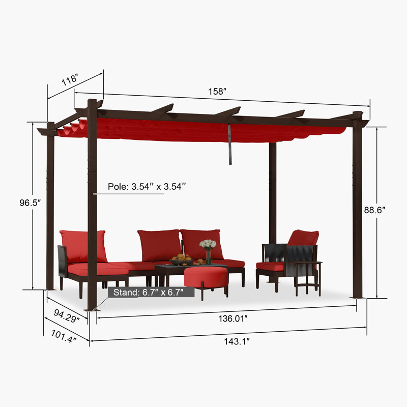 Pergola en aluminium mauve avec auvent, Terra, H 96 po x l 158 po x P 118 po