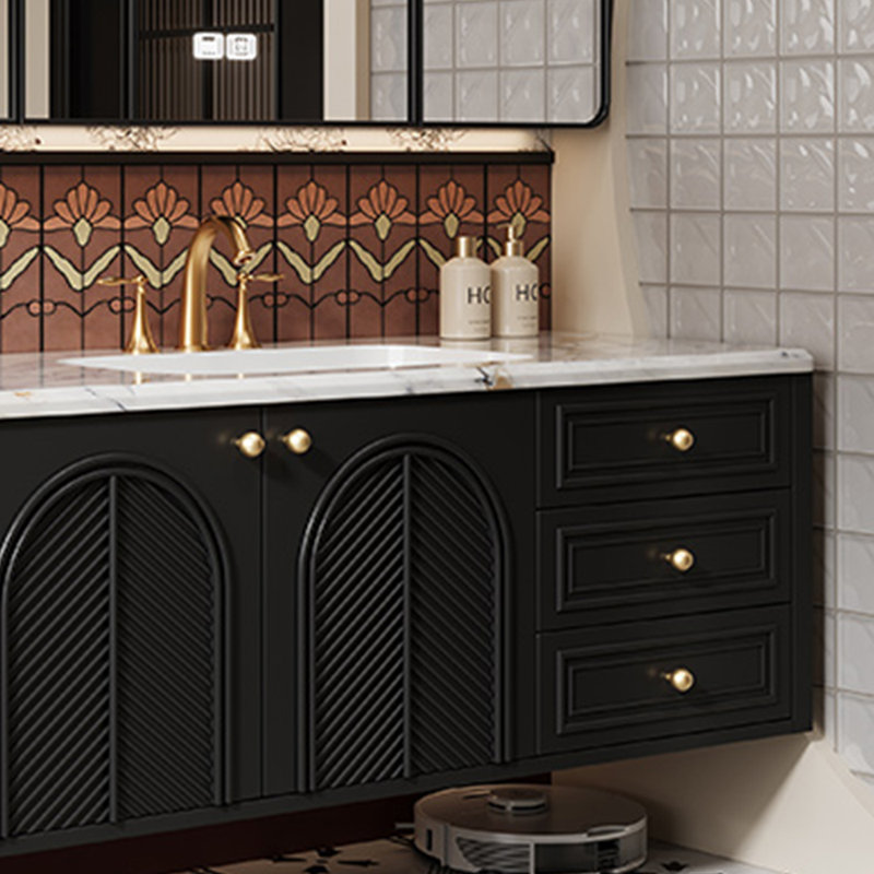 Retro French style bathroom cabinet, Black, 19.69" H x 55.12" W x 19.69" D