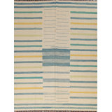 Tapis beige / doré / bleu / vert clair en laine tissé à la main