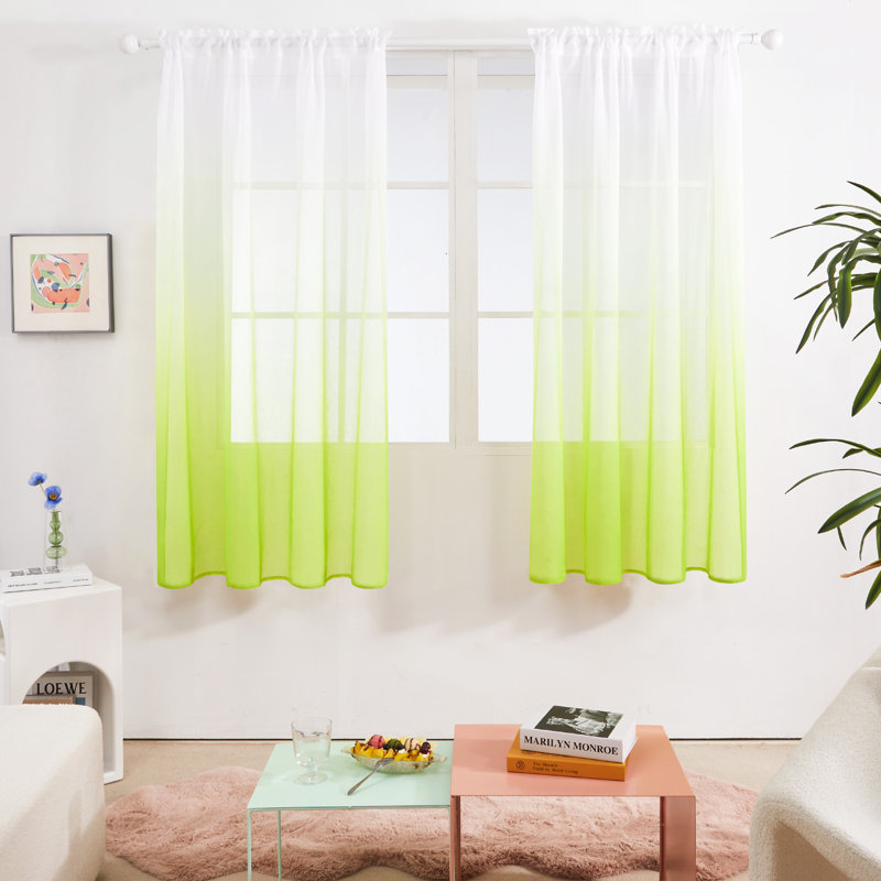 Zhejno Sheer Curtain Pair, 52" W x 63" L, Apple Green