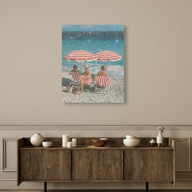 Retro Beach Bliss III Canvas Landscape & Nature Print by Oliver Gal, Black Frame, 16 x 20, 37"H x 46"W, Silver Floater Frame
