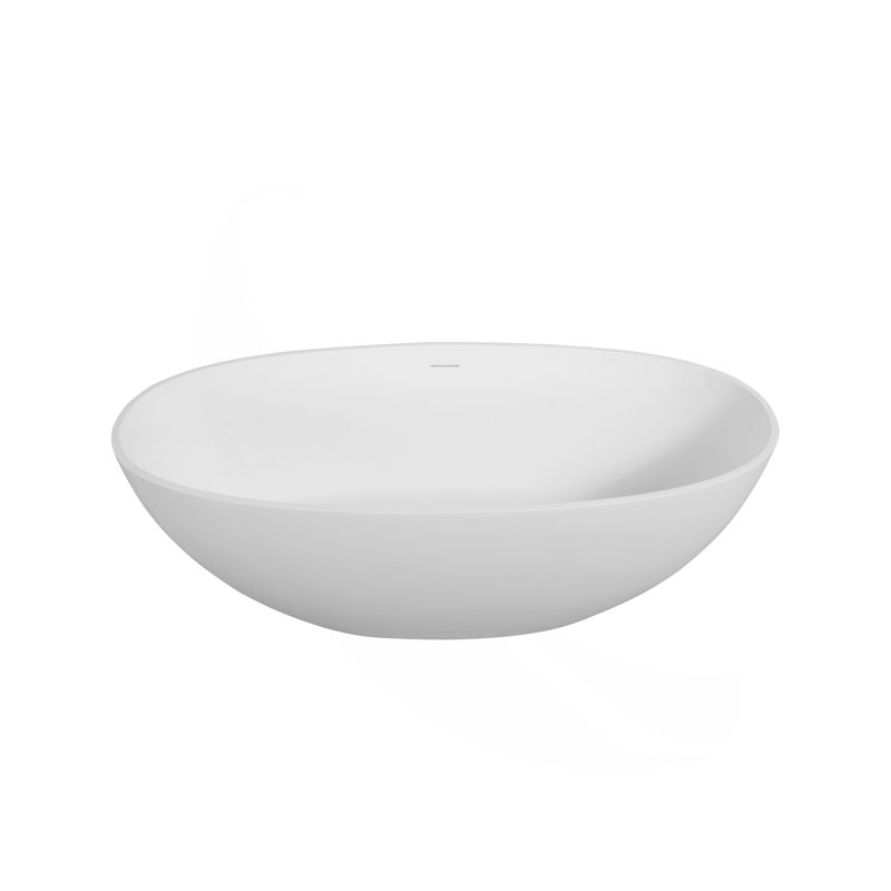65" Stone Resin Freestanding Bathtub, Solid Surface Luxury Soaking Tub With Integrated Slotted Overflow & Pop-Up Drain Stand Alone Elegant Bathroom Soaker Tub In Matte White