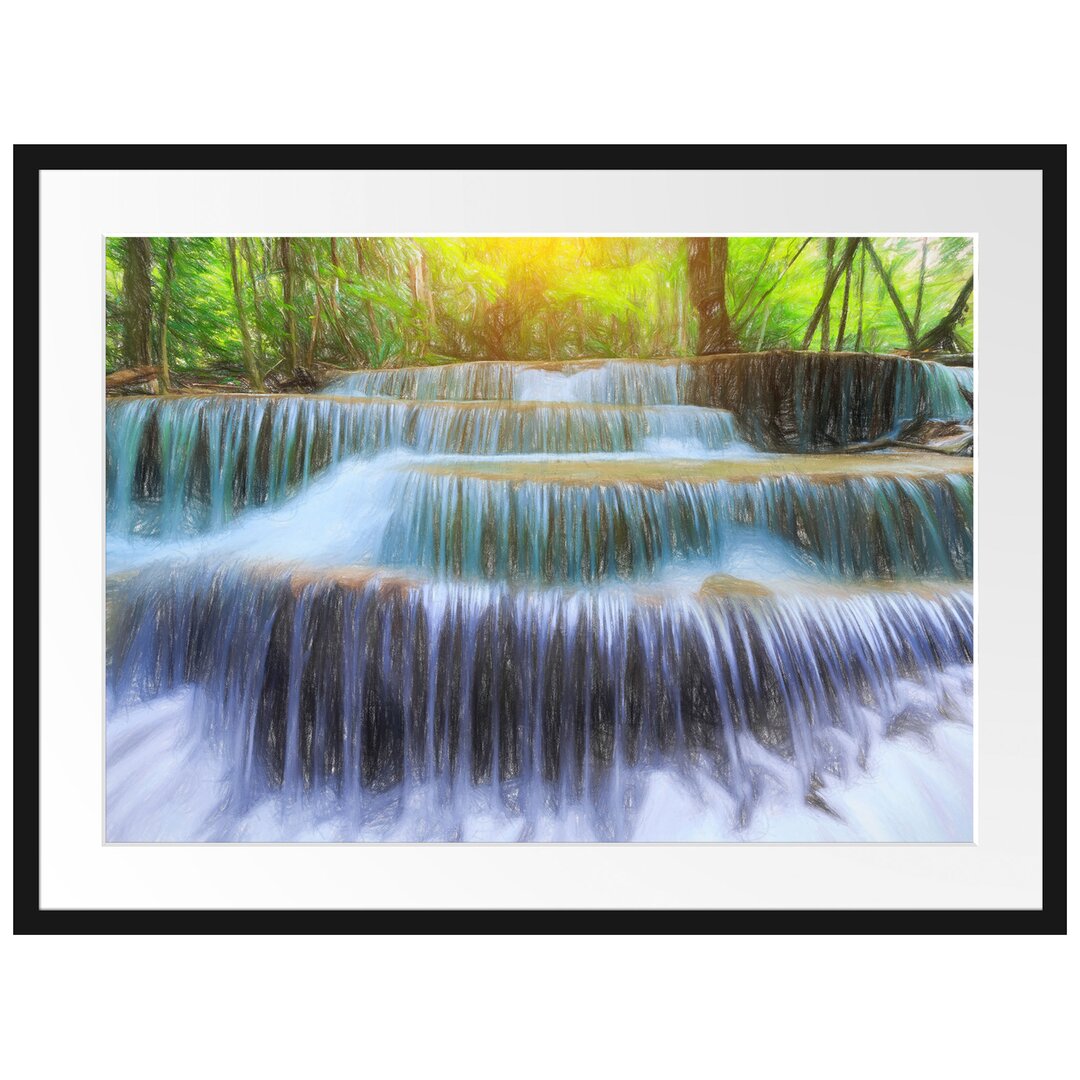 Gerahmtes Poster Wasserfall im Regenwald