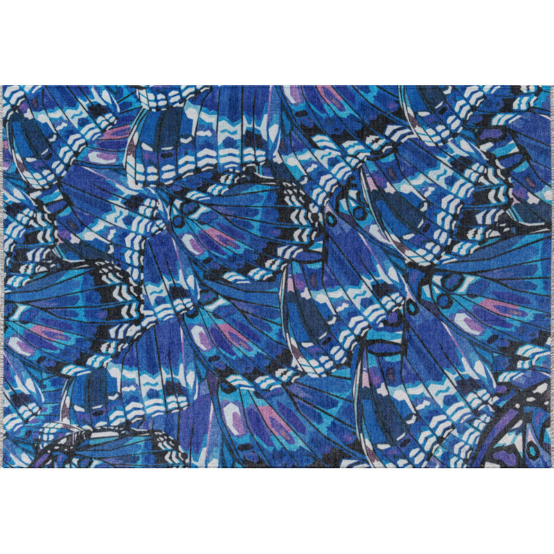 Maisie Abstract Morpho Blue Area Rug, Rectangle 7'10" x 10'10"