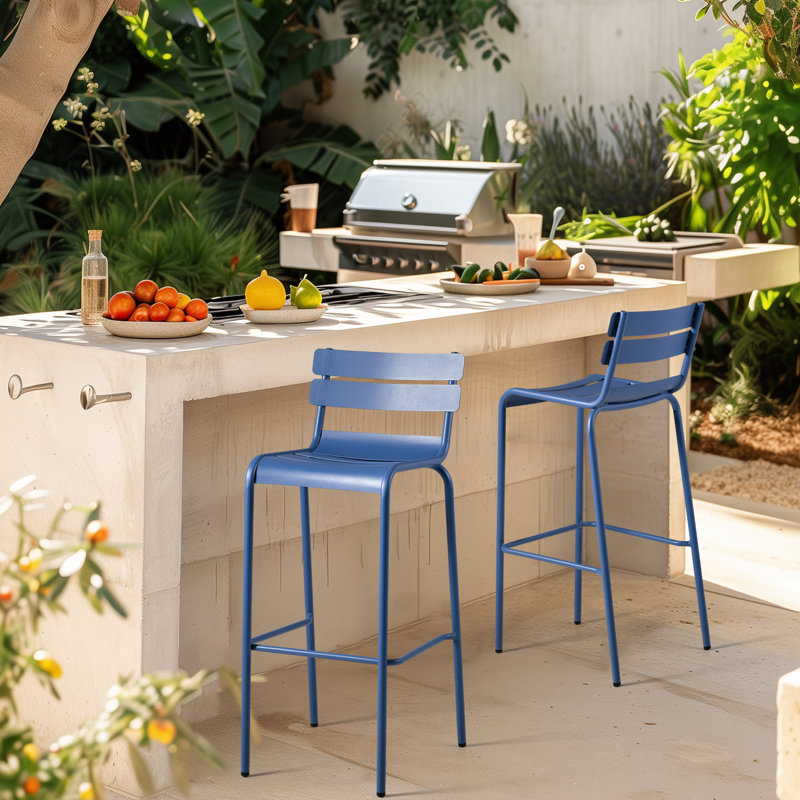 Tabouret d'extérieur Aalexus, Bleu, 31.4"