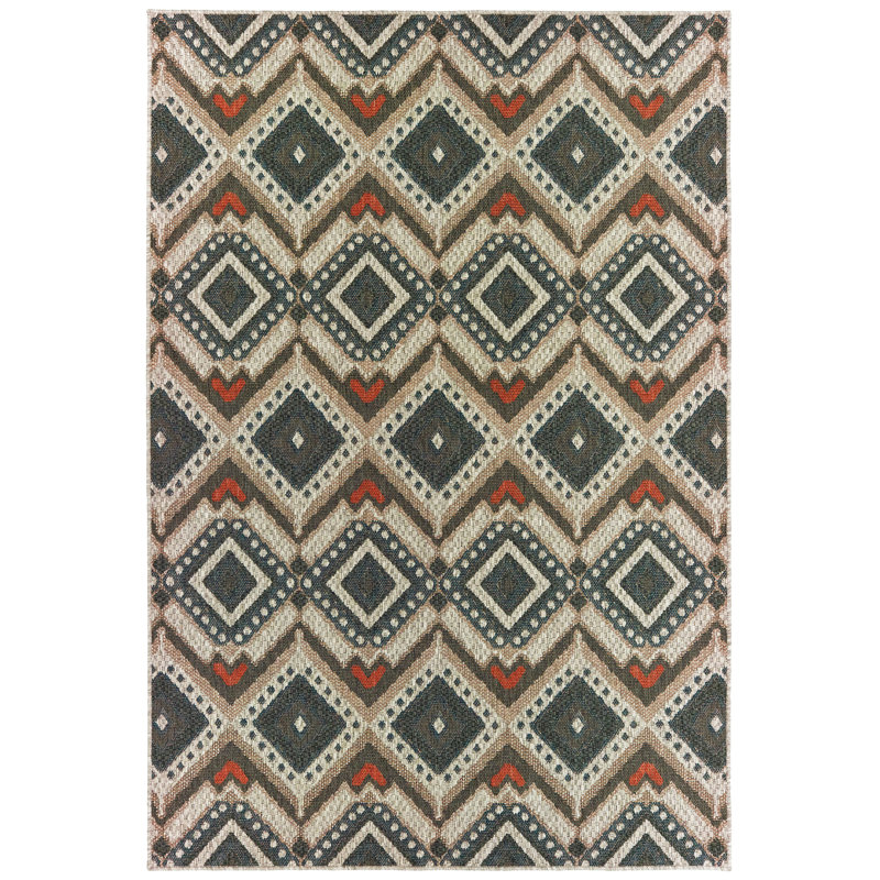 Tapis intérieur / extérieur tissé à la machine Izola , Rectangle 7 pi 10 po x 10 pi