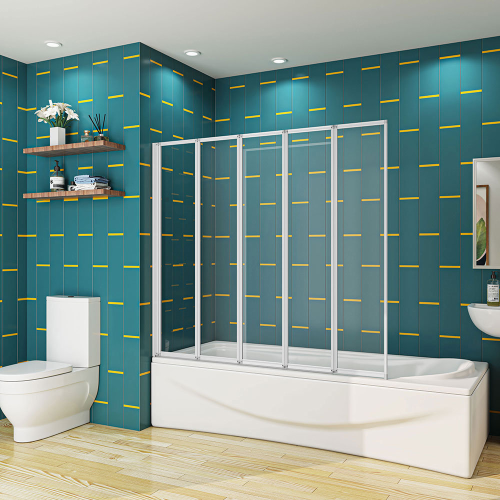 Glenlee 1400mm Height 5 Folding Pivot Shower Bath Screen Panel, Framed Color Optional