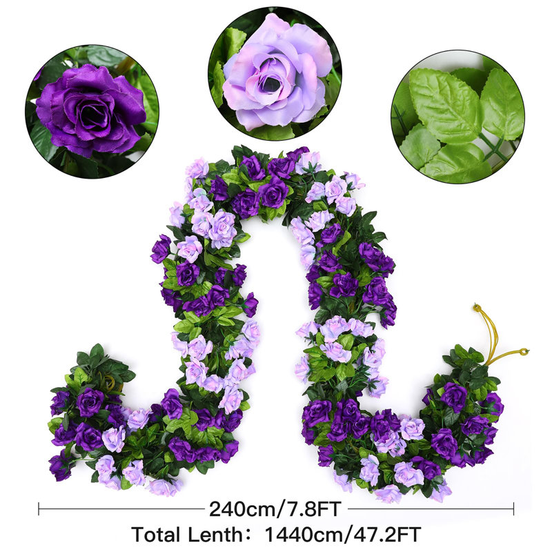 Paquet de 6 guirlandes de fleurs artificielles 15,8 pi fausses vignes, Mauve