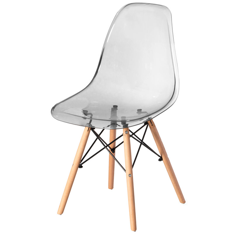 Jeomar Modern Dining Chair with Wooden Dowel Eiffel Legs, DSW Transparent Plastic Shell Accent Chair, Gray