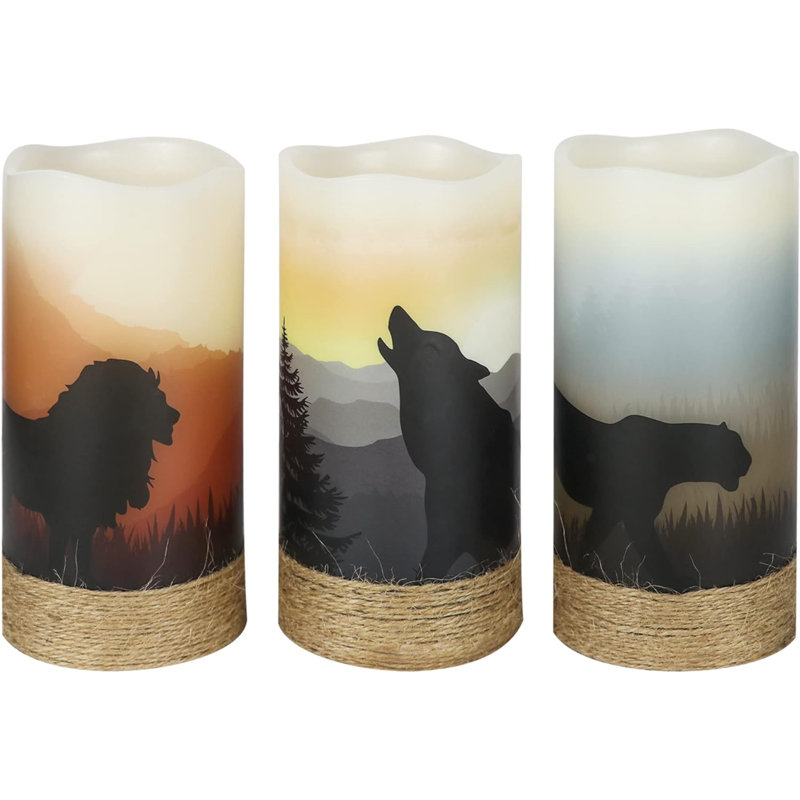 Ensemble de bougies sans flamme 3 pièces décorations loup, lion et léopard