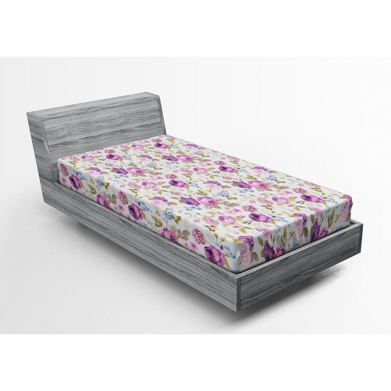 Microfiber Floral Fitted Sheet, Twin XL Fitted Sheet, Red/Dark Green Floral 25