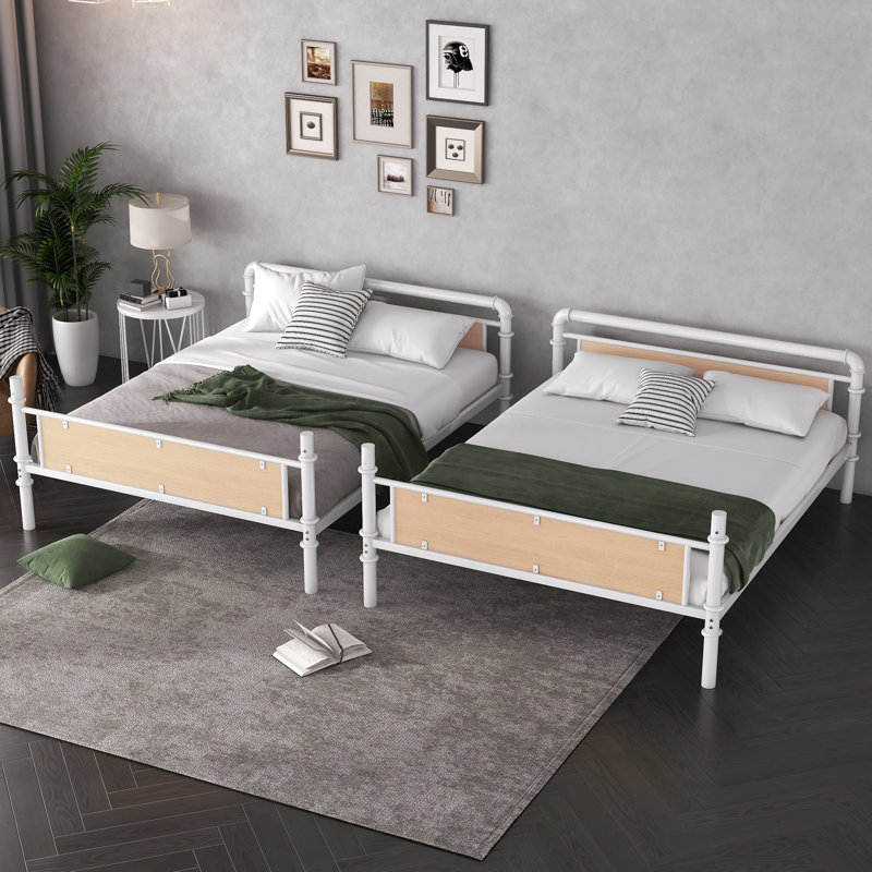 Lit superposé simple TG au-dessus de simple TG, structure industrielle détachable avec garde-corps, lit robuste peu encombrant pour les adolescents, blanc