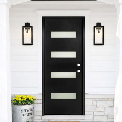 32 In. X 80 In. Black Entry Door Slab With Frost Glass-Inswing Left
