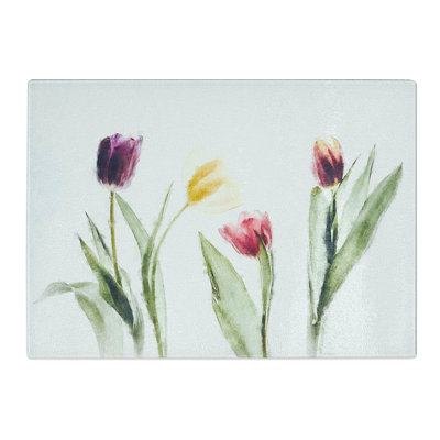 Tempered Glass Colourful Tulip Flowers Chopping Board