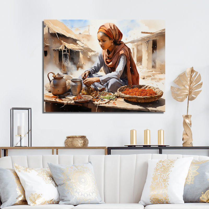 Femme africaine au marché II - art mural femme, Toile tendue, H 12 po x l 20 po x P 1 po