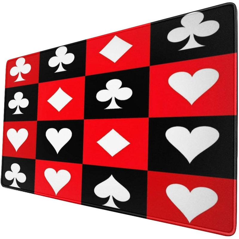Tapis de souris quadrillé avec les symboles Cœur, Carreau, Trèfle et Pique, motif Poker, 15,7 x 31,5 pouces