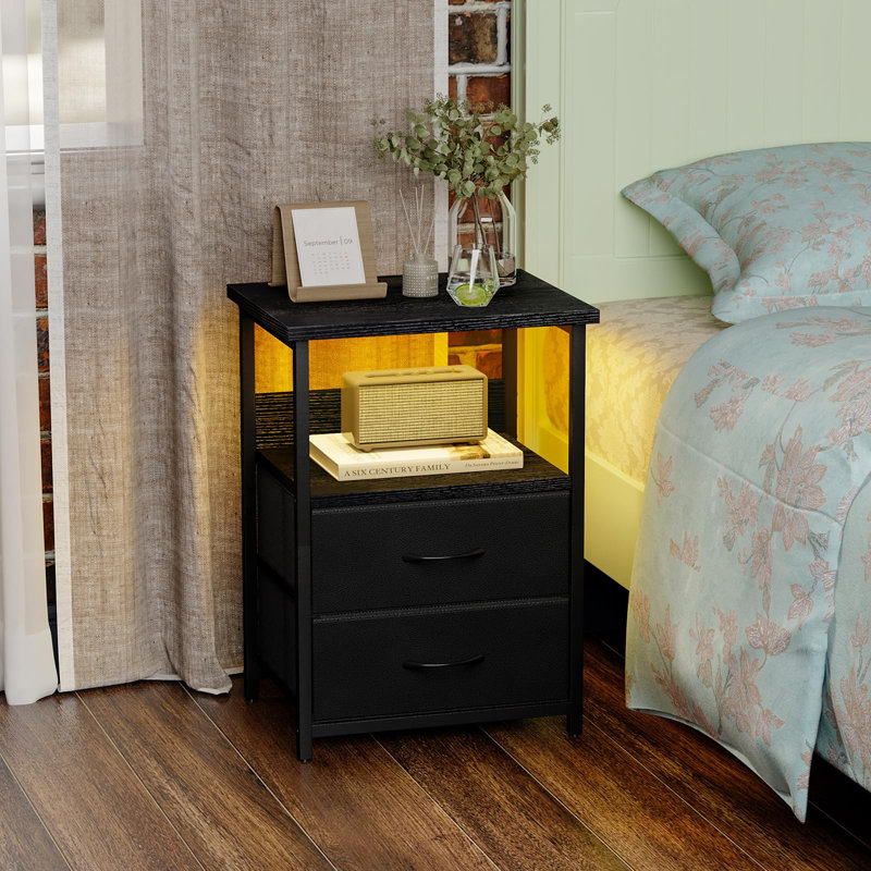 Bedside Table With Charging Station With USB Ports And Sockets With PU Finish, Black
