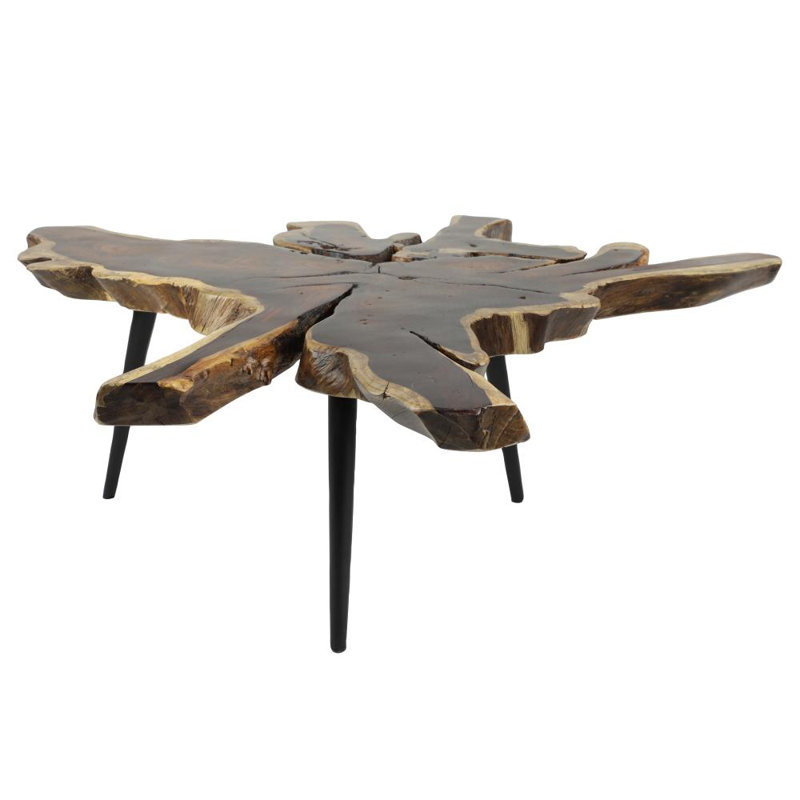 Upton Wood Handmade Live Edge Top Brown Coffee Table with Black Metal Tripod Legs