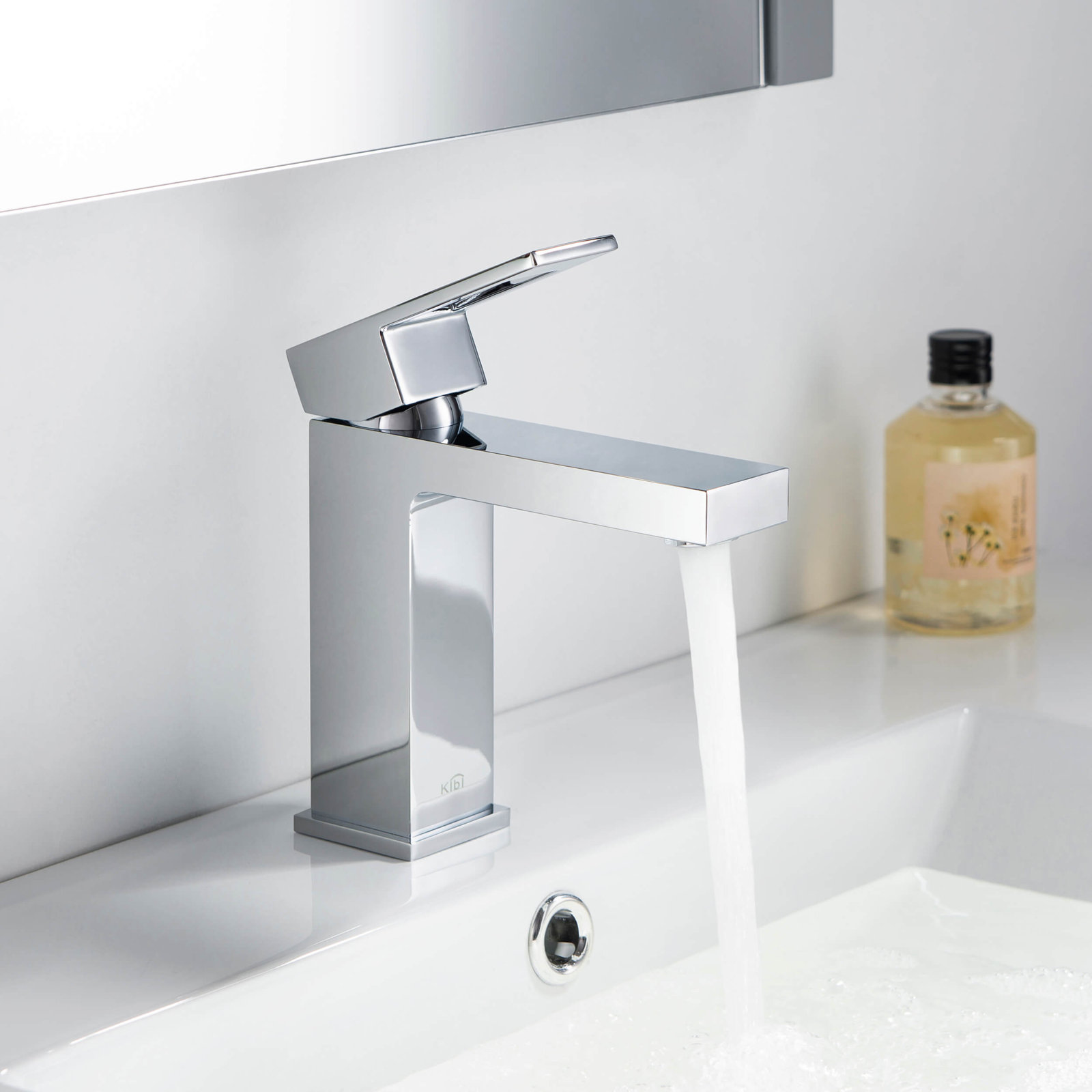 Cubic Single Hole Bathroom Faucet with Optional Drain Assembly, Chrome, Drain Assembly Not Included