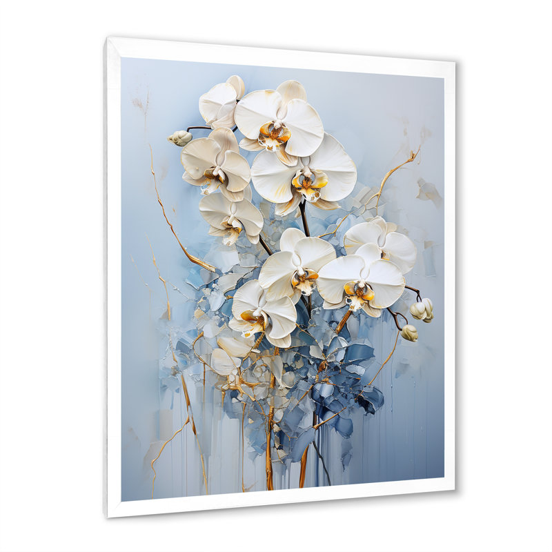 " Beige And Gold Orchids Simplicity V ", White Single Picture Framed, 32" H x 24" W x 1" D