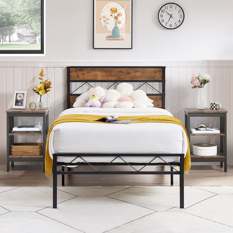 Vallette Steel Piece Bedroom Set, Brown, Twin