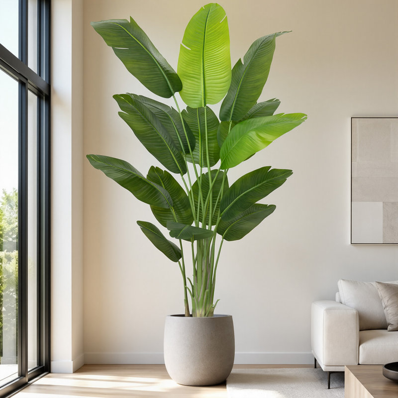 Arbre de paradis artificiel 6,5 pi en pot de ciment noir - grande plante tropicale artificielle pour la décoration de plancher intérieur (sans pot)